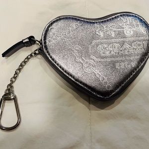 Like New Coach Coin Purse Metallic Heart with chain